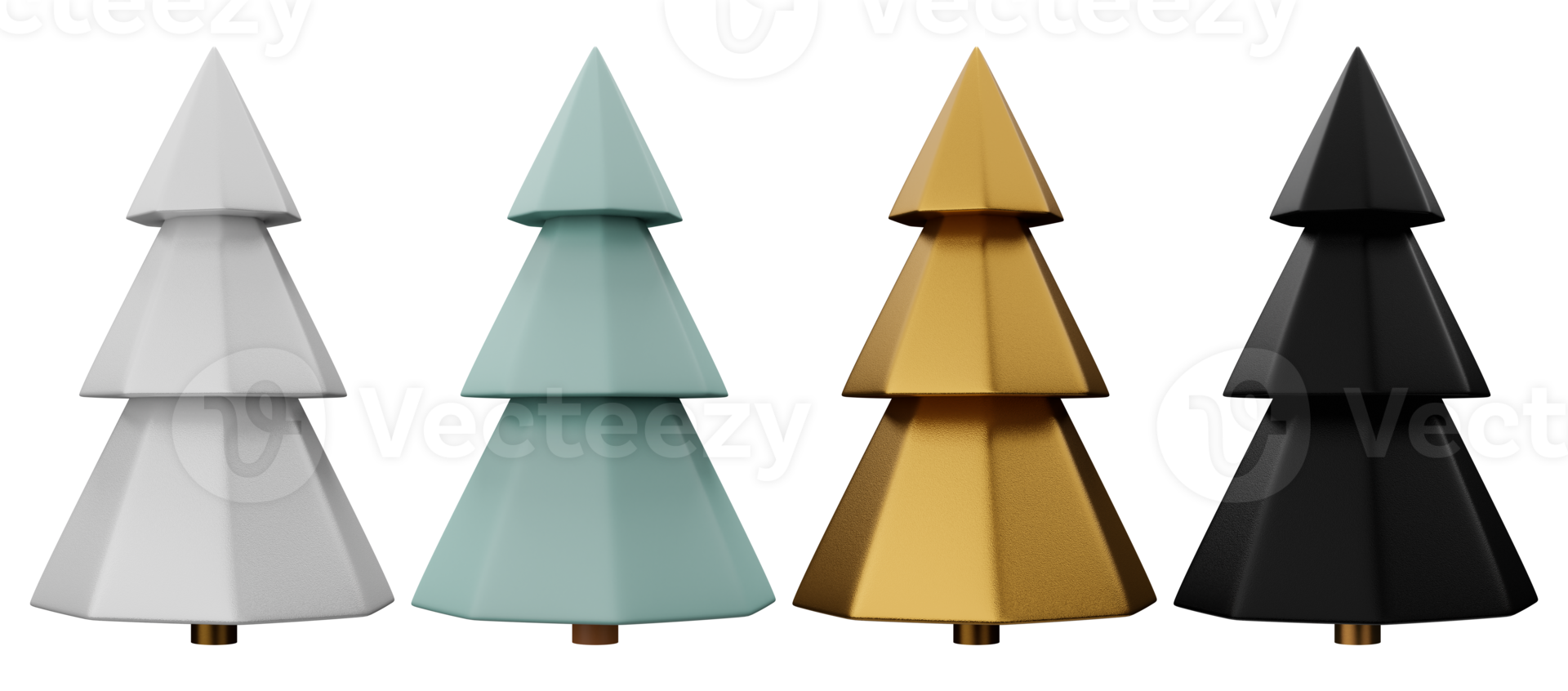 minimal low poly 3d render christmas tree set isolated png