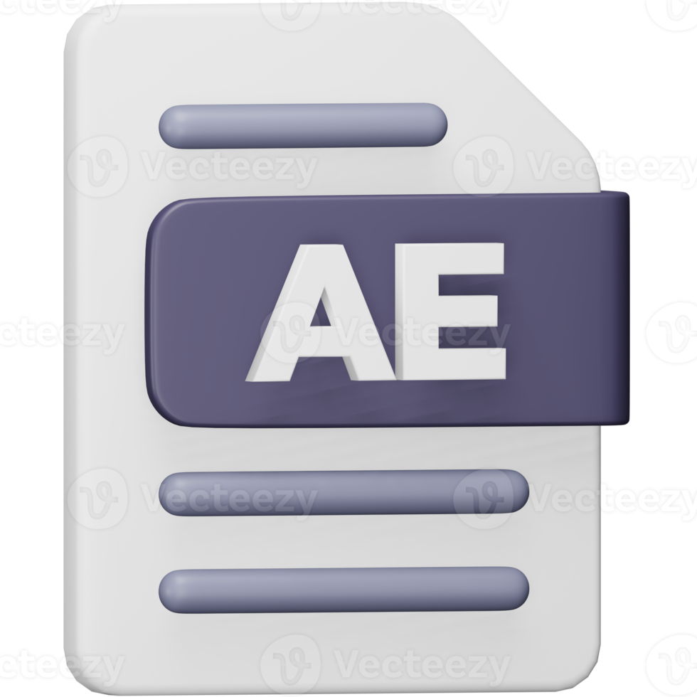 Ae file format 3d rendering isometric icon. png