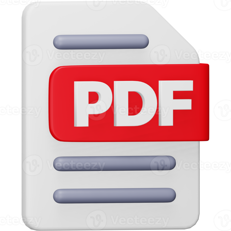 Pdf file format 3d rendering isometric icon. png