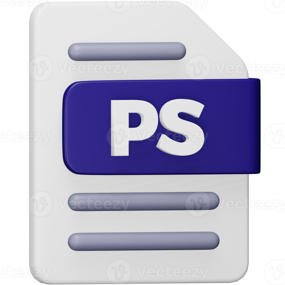 Ps file format 3d rendering isometric icon. png