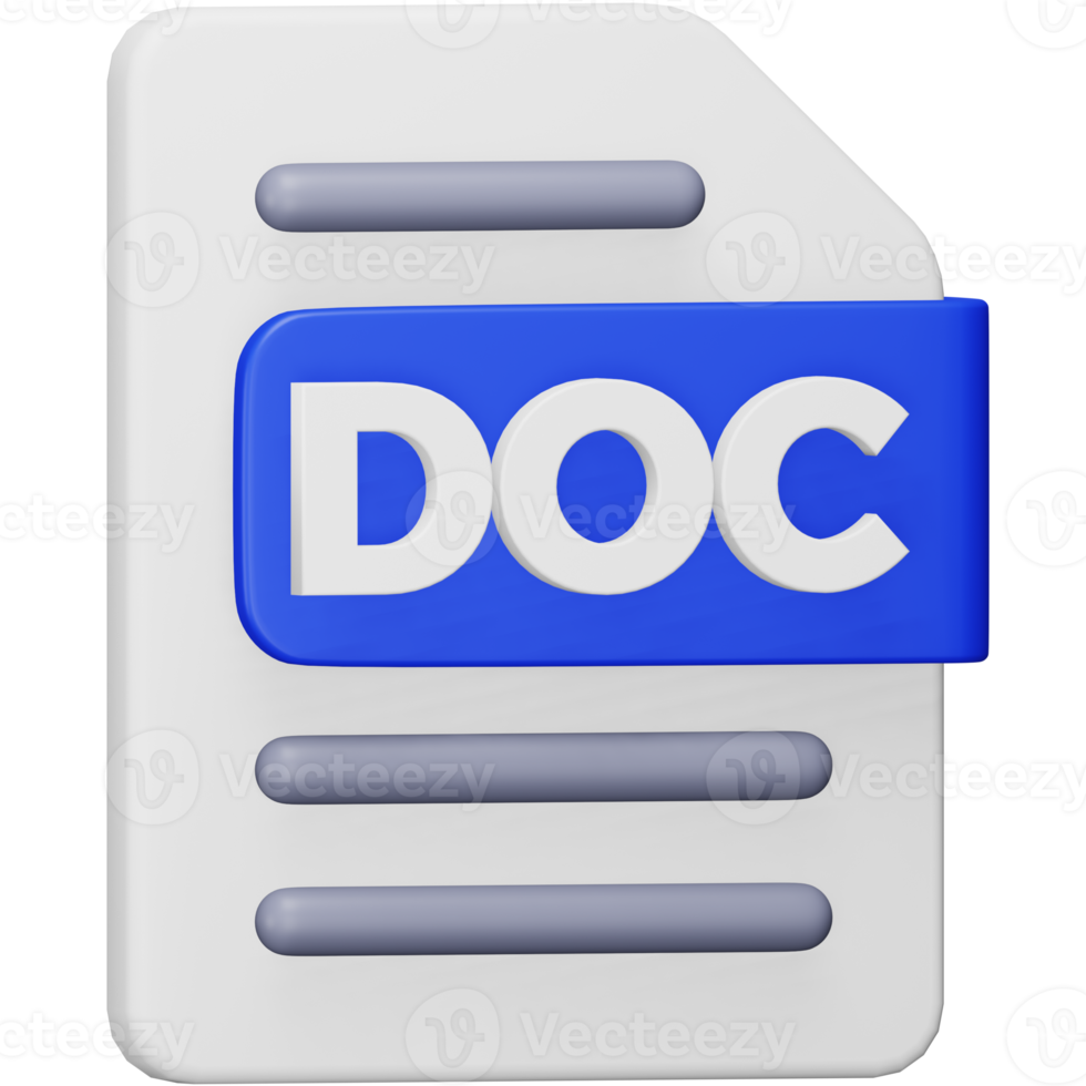 Doc file format 3d rendering isometric icon. png