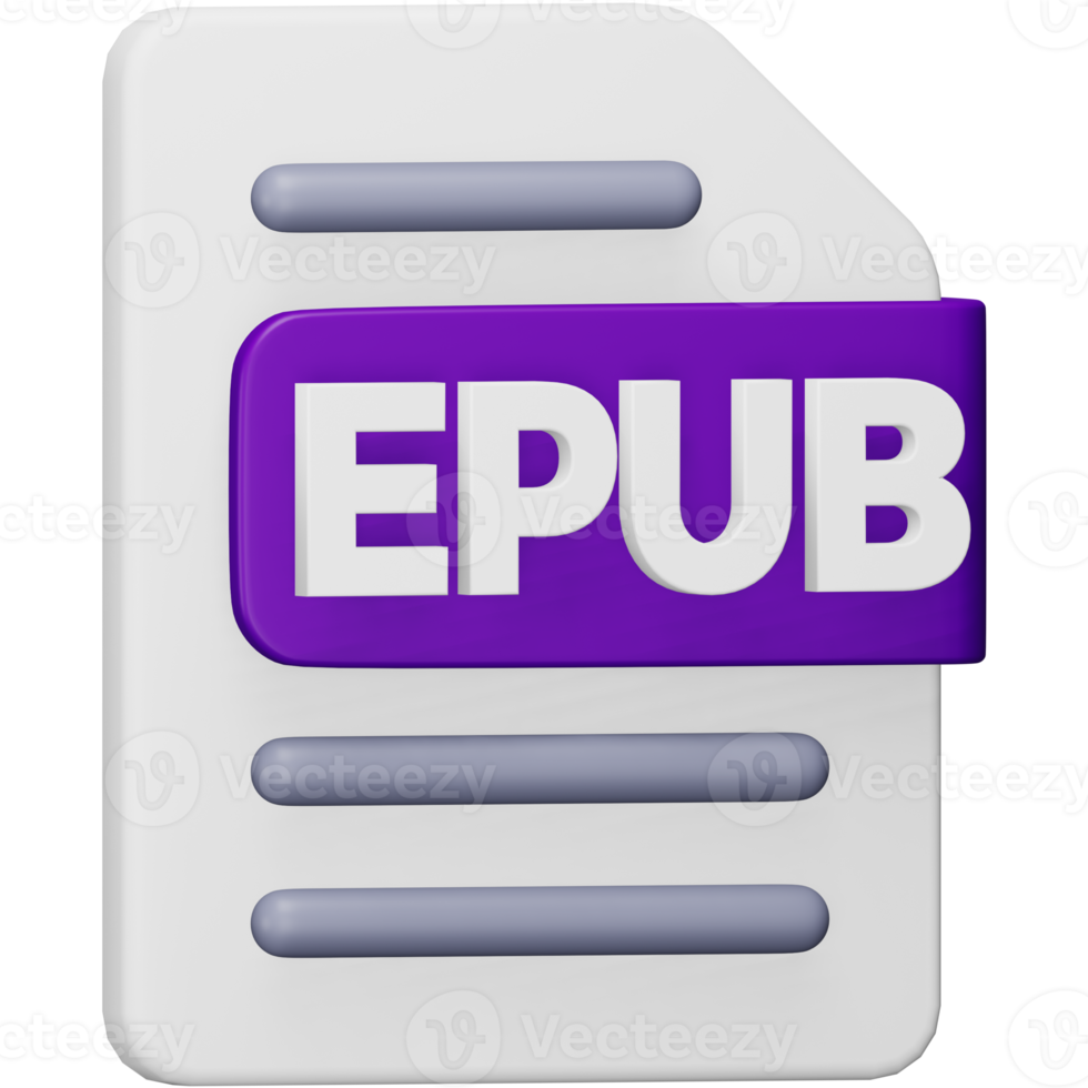 Epub file format 3d rendering isometric icon. png