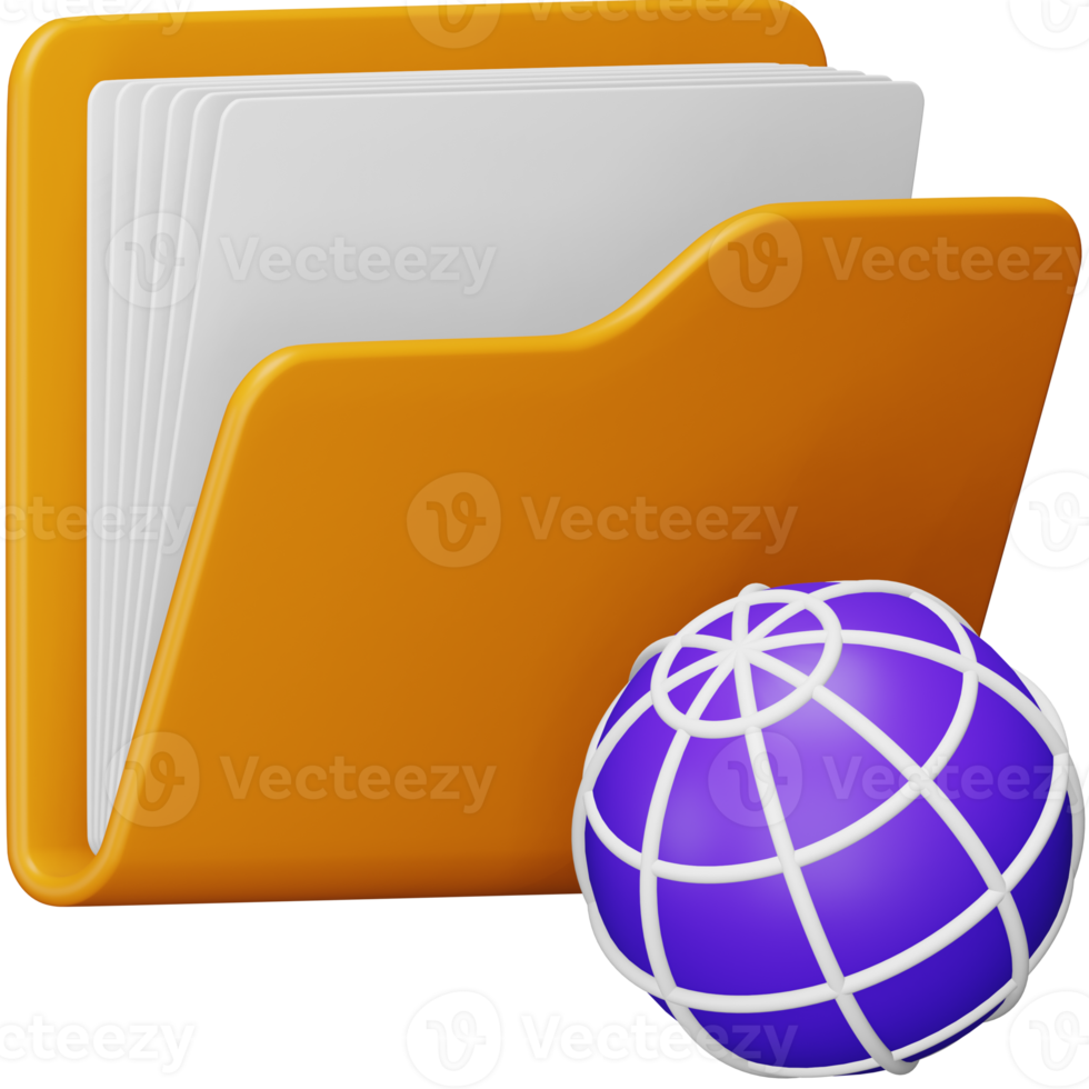 Folder globe 3d rendering isometric icon. png