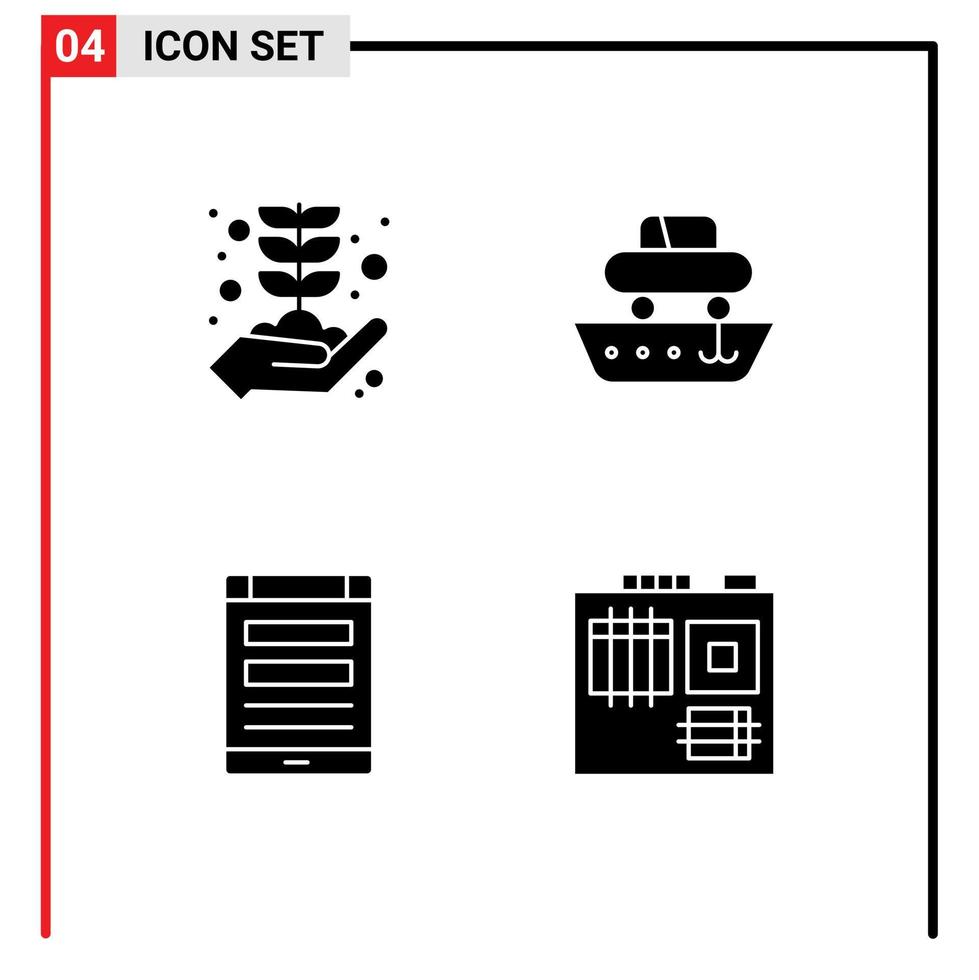 Mobile Interface Solid Glyph Set of 4 Pictograms of business connection growth ship online Editable Vector Design Elements