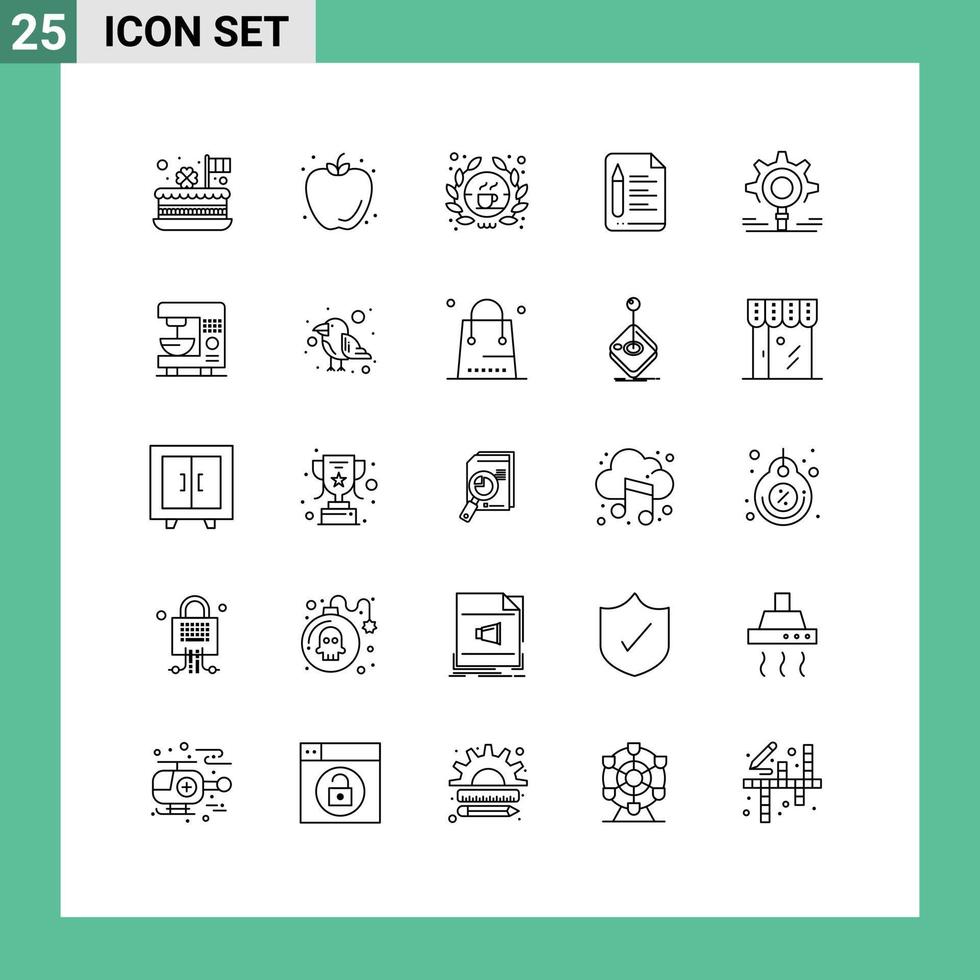 Group of 25 Modern Lines Set for gear education summer text sign Editable Vector Design Elements