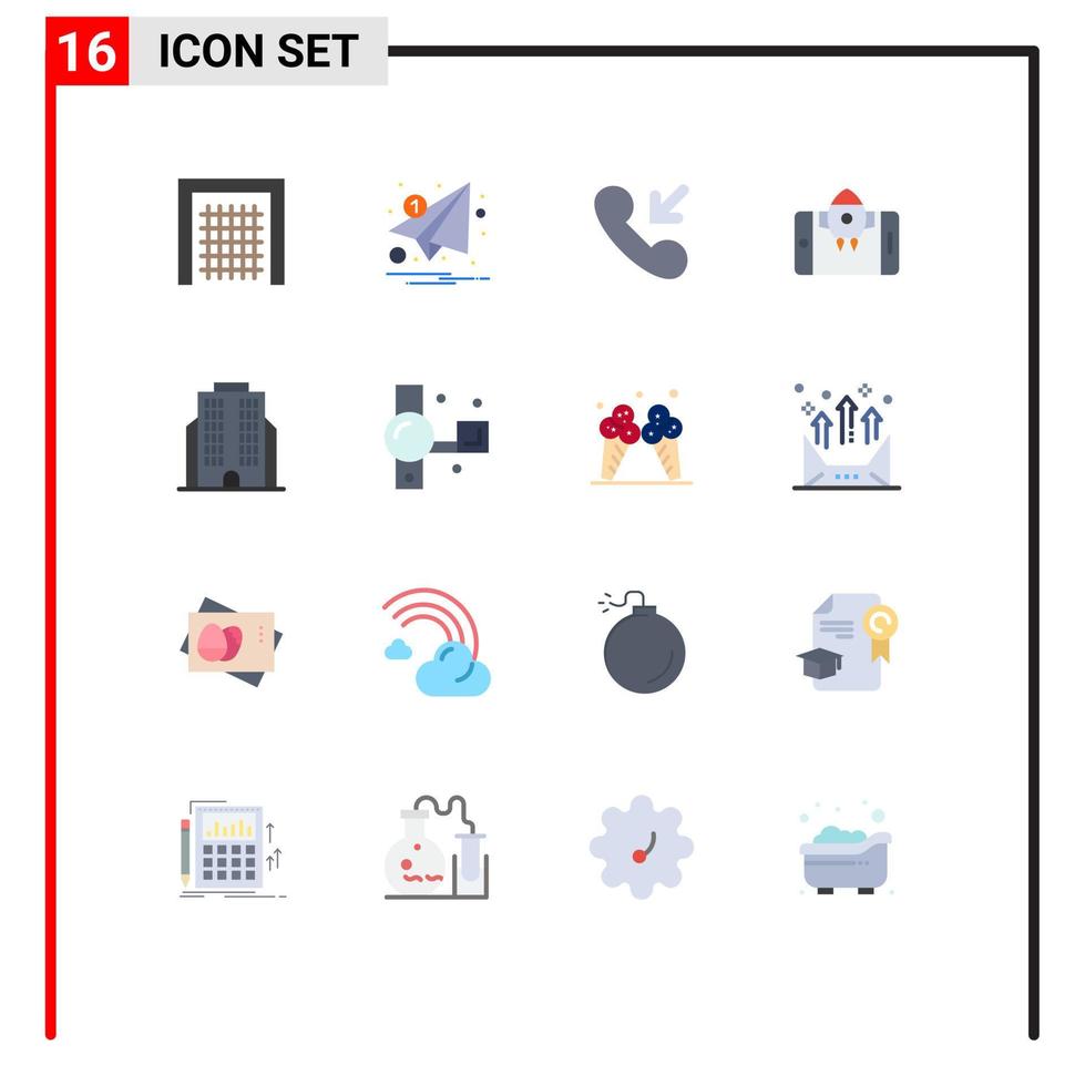 16 Universal Flat Colors Set for Web and Mobile Applications business start paper rocket app Editable Pack of Creative Vector Design Elements