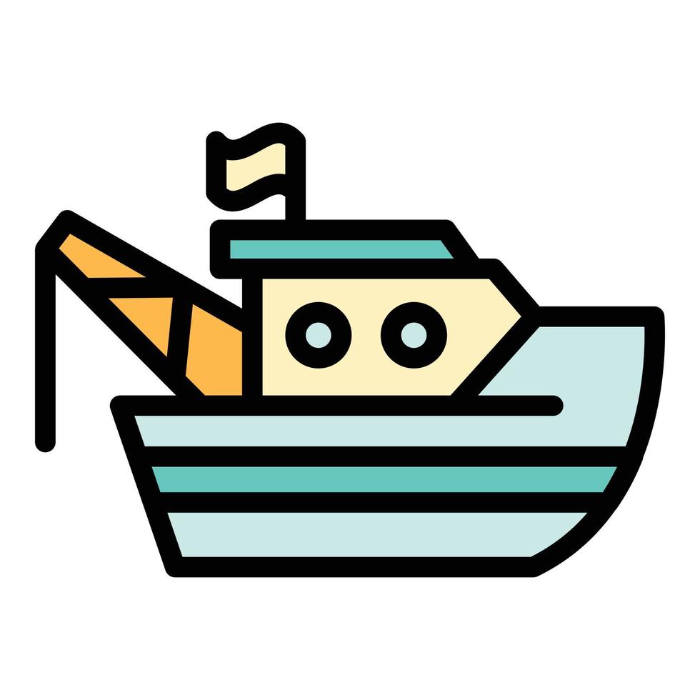 Crane fishing ship icon color outline vector