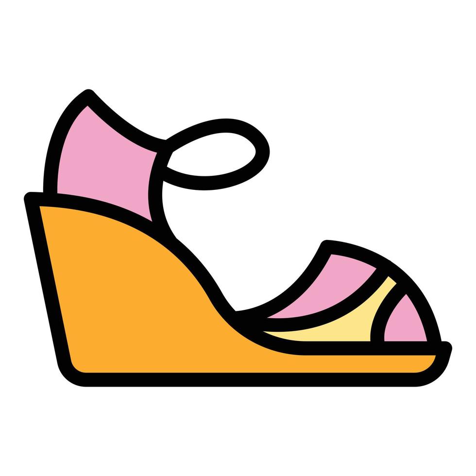 vector de contorno de color de icono de sandalias retro