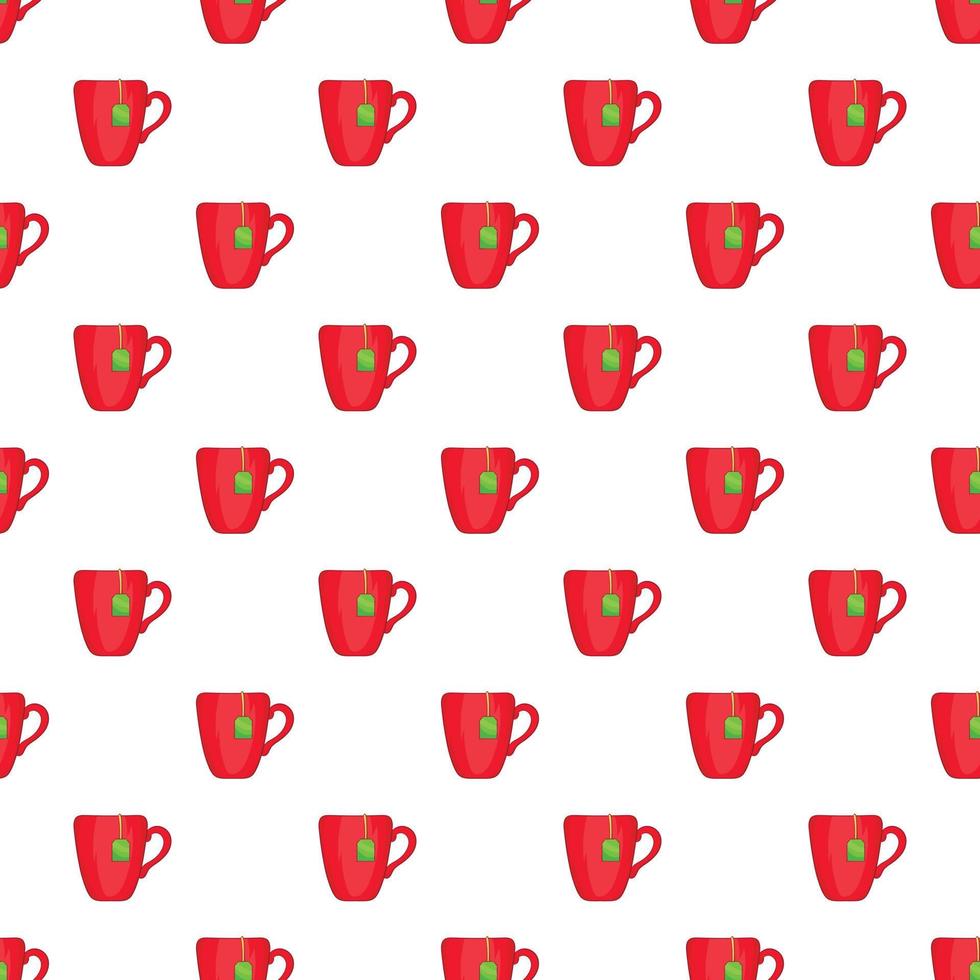 Red cup of tea pattern, cartoon style vector