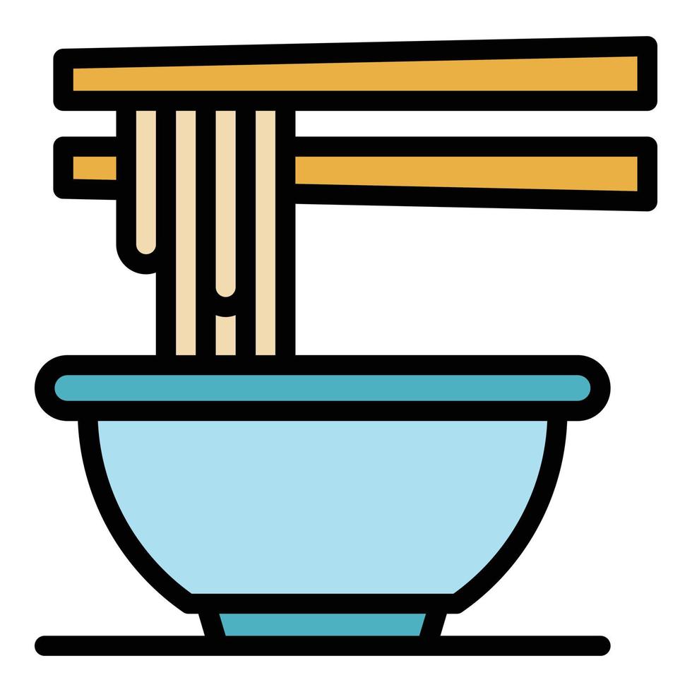 vector de contorno de color de icono de espagueti de restaurante