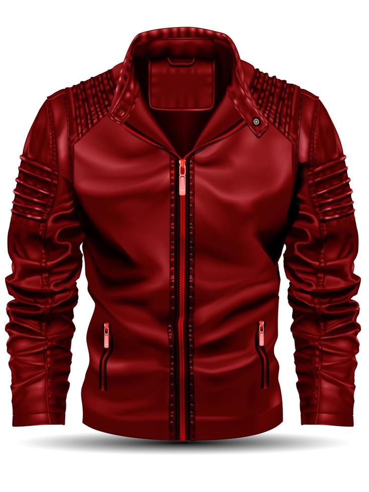 cuero de chaqueta roja realista para hombres sobre vector de fondo blanco