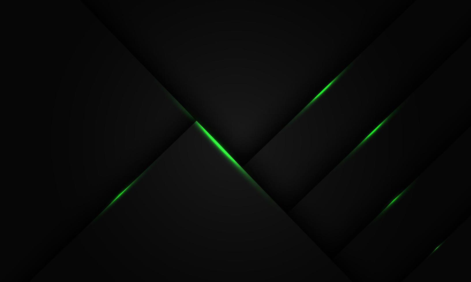 Abstract green light black shadow line geometric on dark grey metallic design modern luxury futuristic background vector