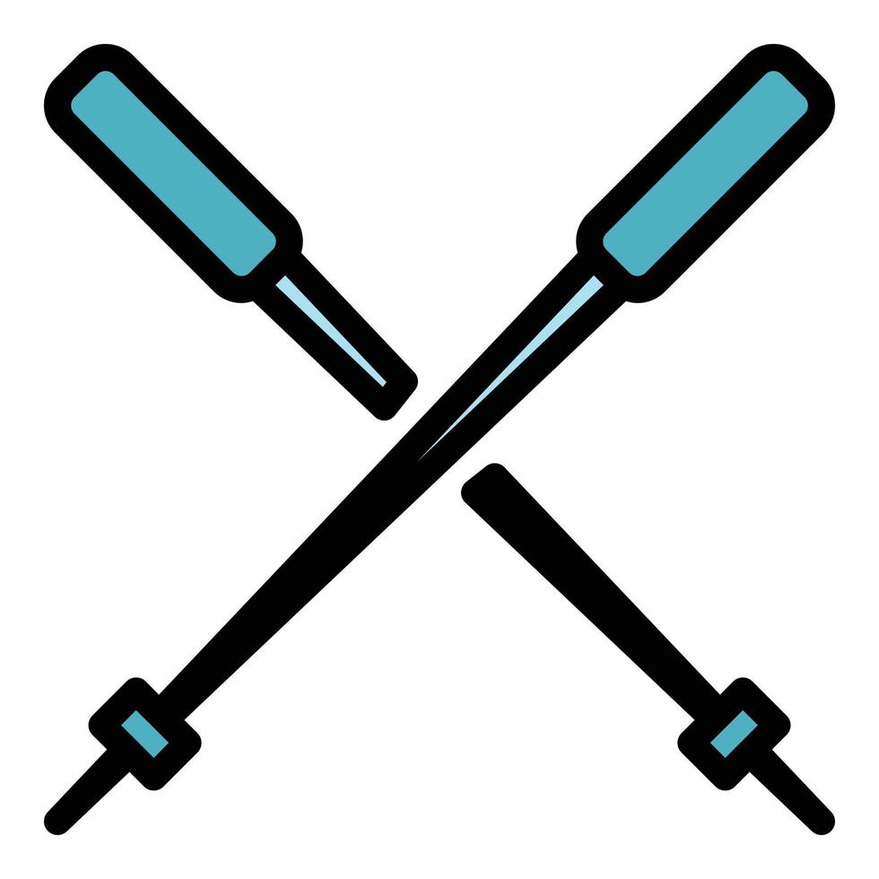 Nordic walking sticks icon color outline vector