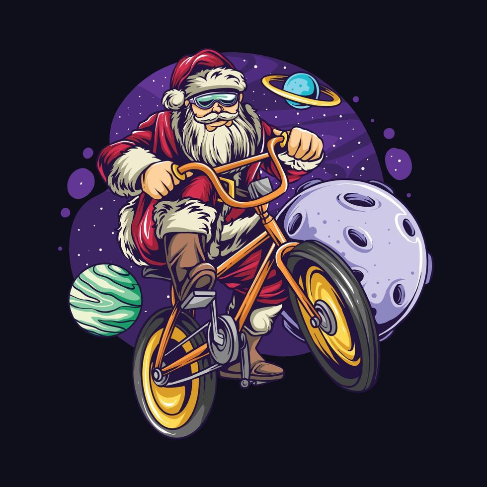 navidad santa claus ciclismo en el espacio vector