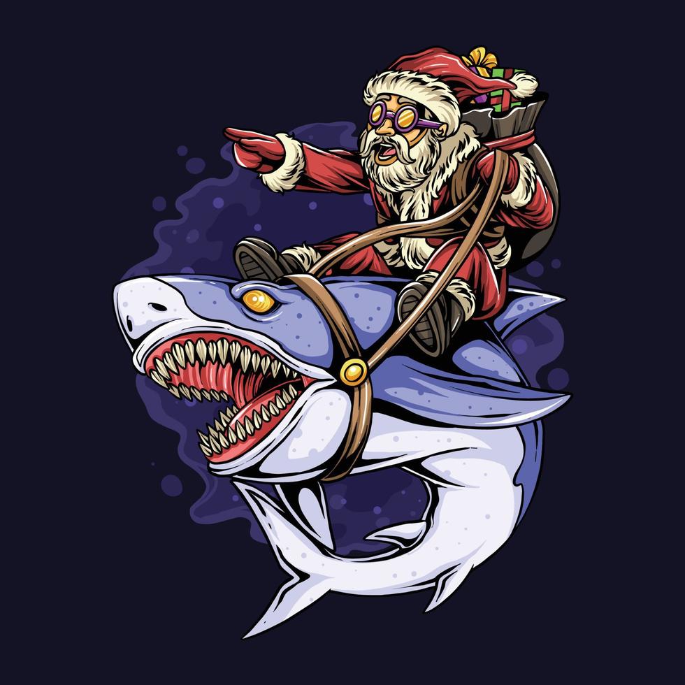 Christmas Santa Claus Sitting on a Shark vector