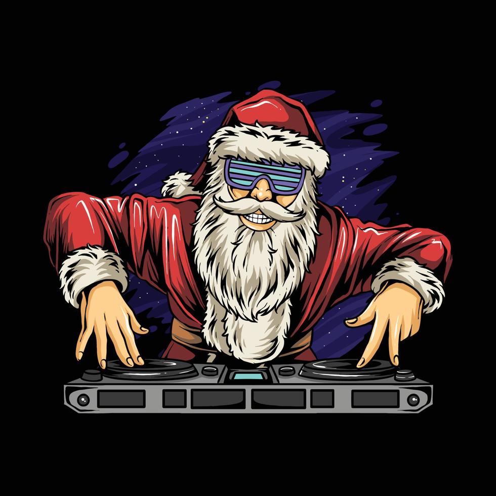 navidad santa claus tocando música dj vector