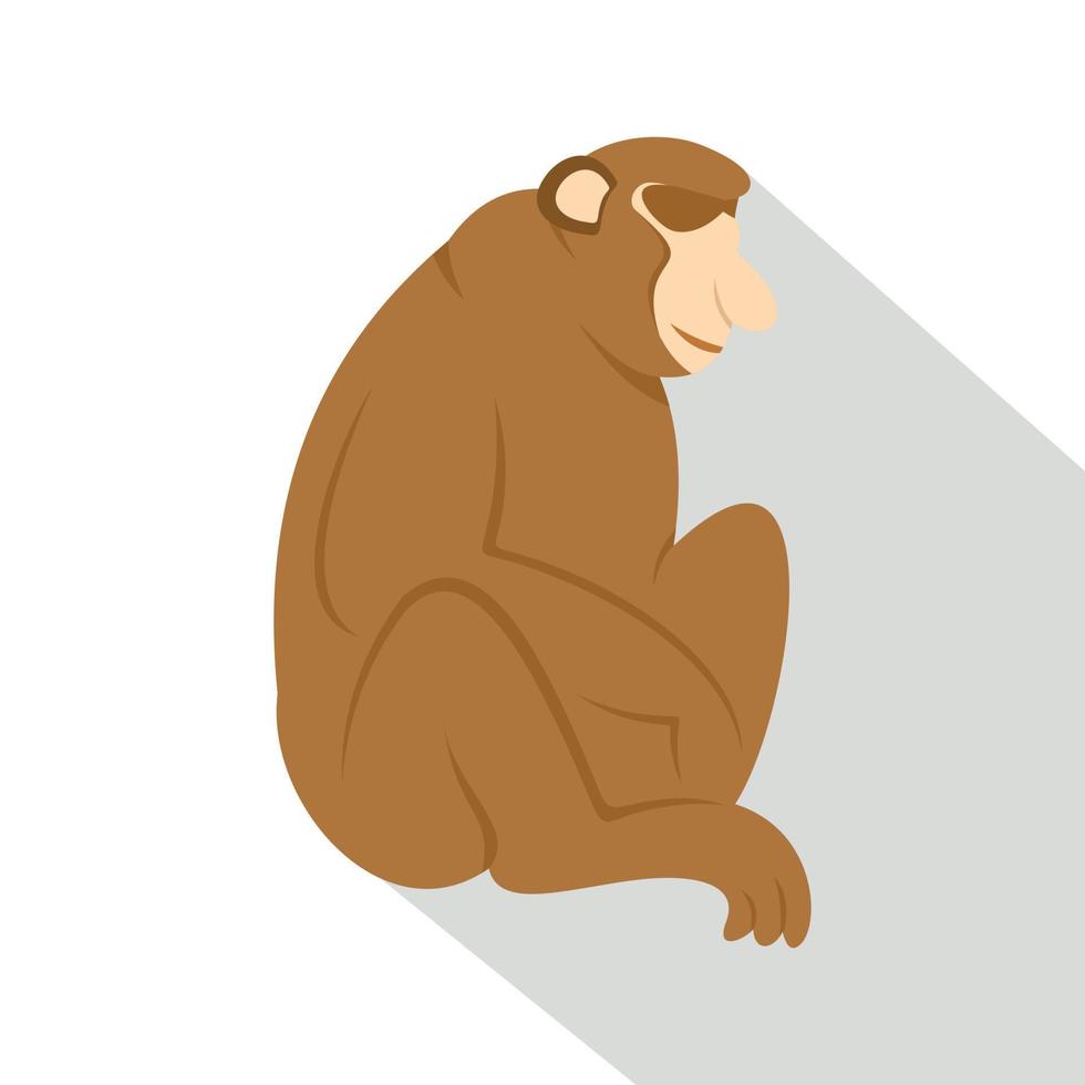 icono de mono orangután, estilo plano vector