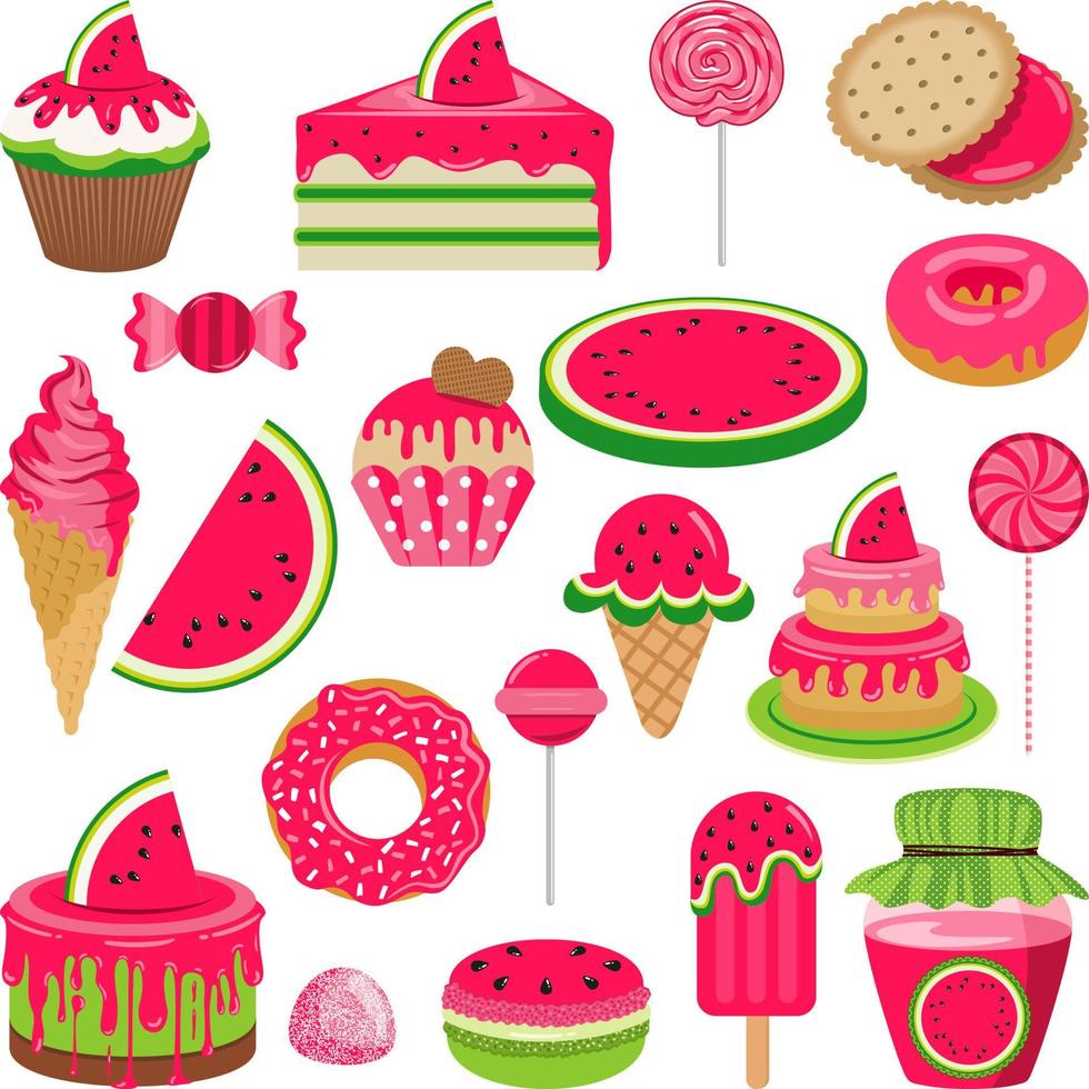 Set of digital elements with watermelon candies vector