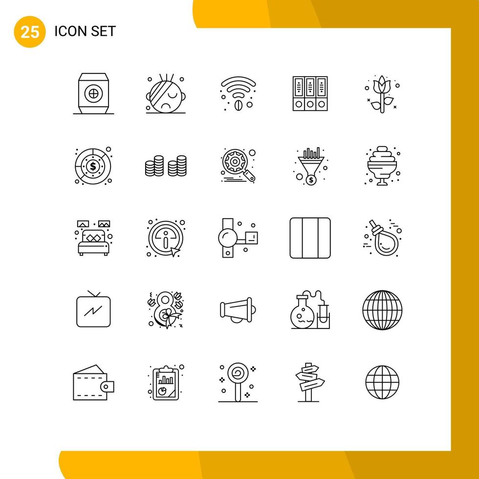 paquete de iconos vectoriales de stock de 25 signos y símbolos de línea para la decoración de flores carpetas wifi base de datos elementos de diseño vectorial editables vector