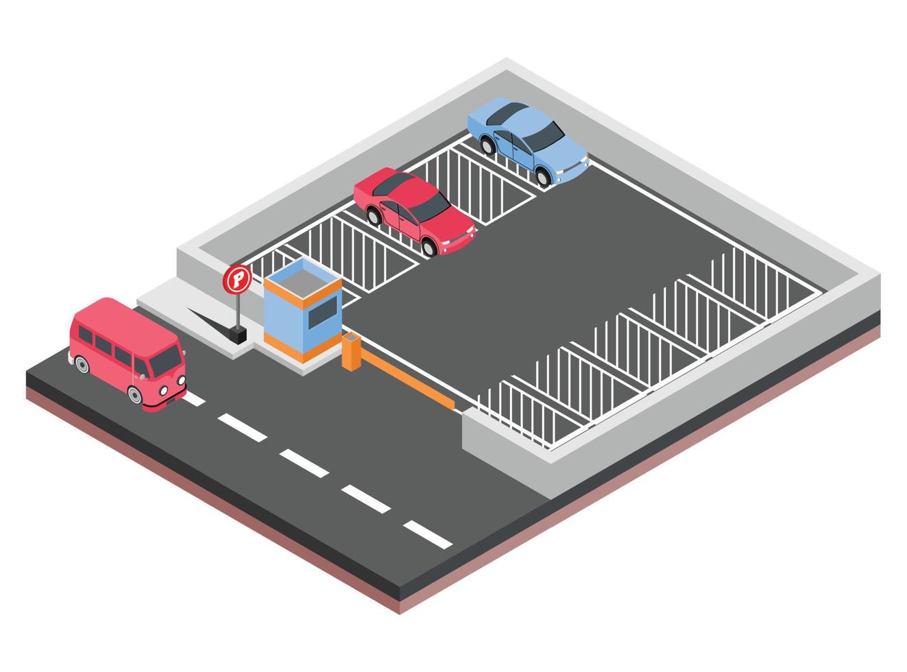 ilustración vectorial isométrica de un automóvil en un estacionamiento. vector