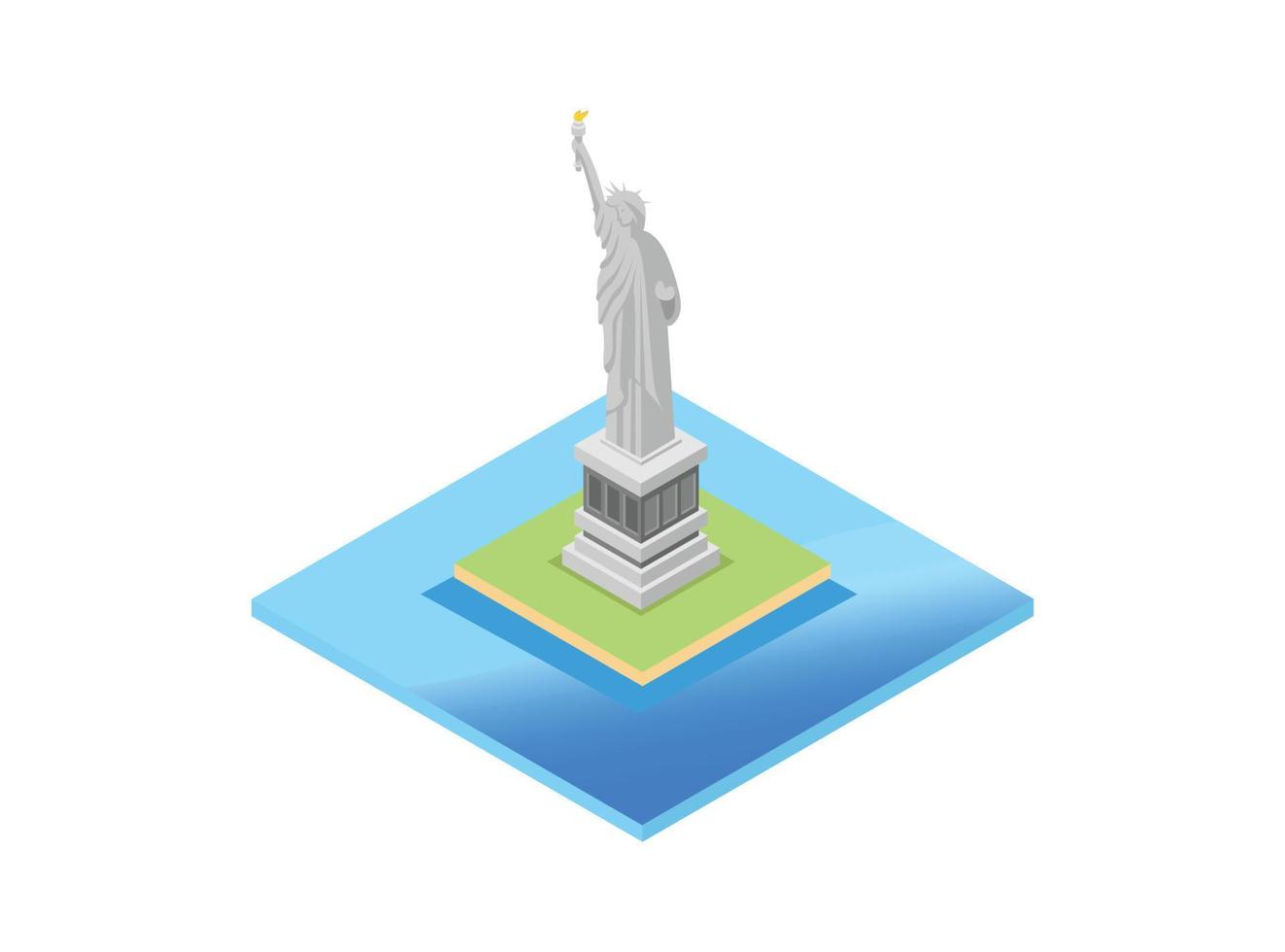 ilustración isométrica de un lugar famoso en los estados unidos, la estatua de la libertad vector