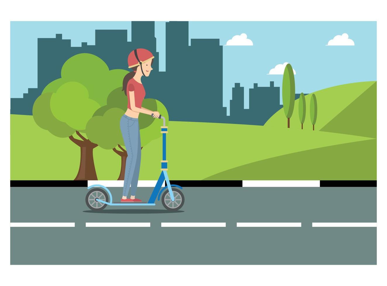 ilustración de andar en bicicleta en el parque con la familia, en la carretera en un día soleado. adecuado para diagramas, infografías y otros recursos gráficos vector