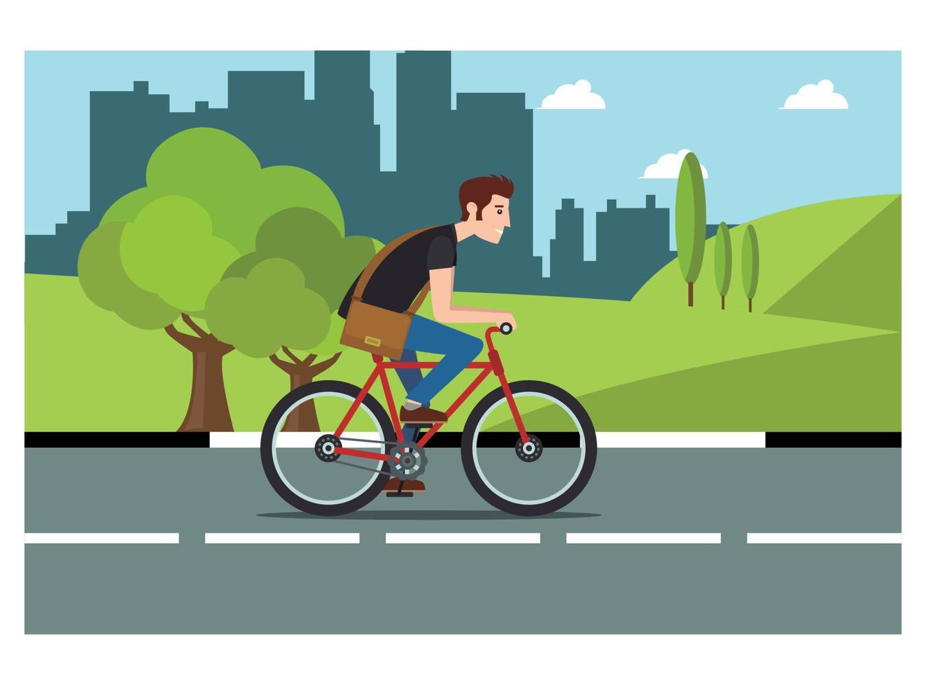 illustration of cycling in park with family, roadside in sunny day. Suitable for Diagrams, Infographics, And Other Graphic assets vector