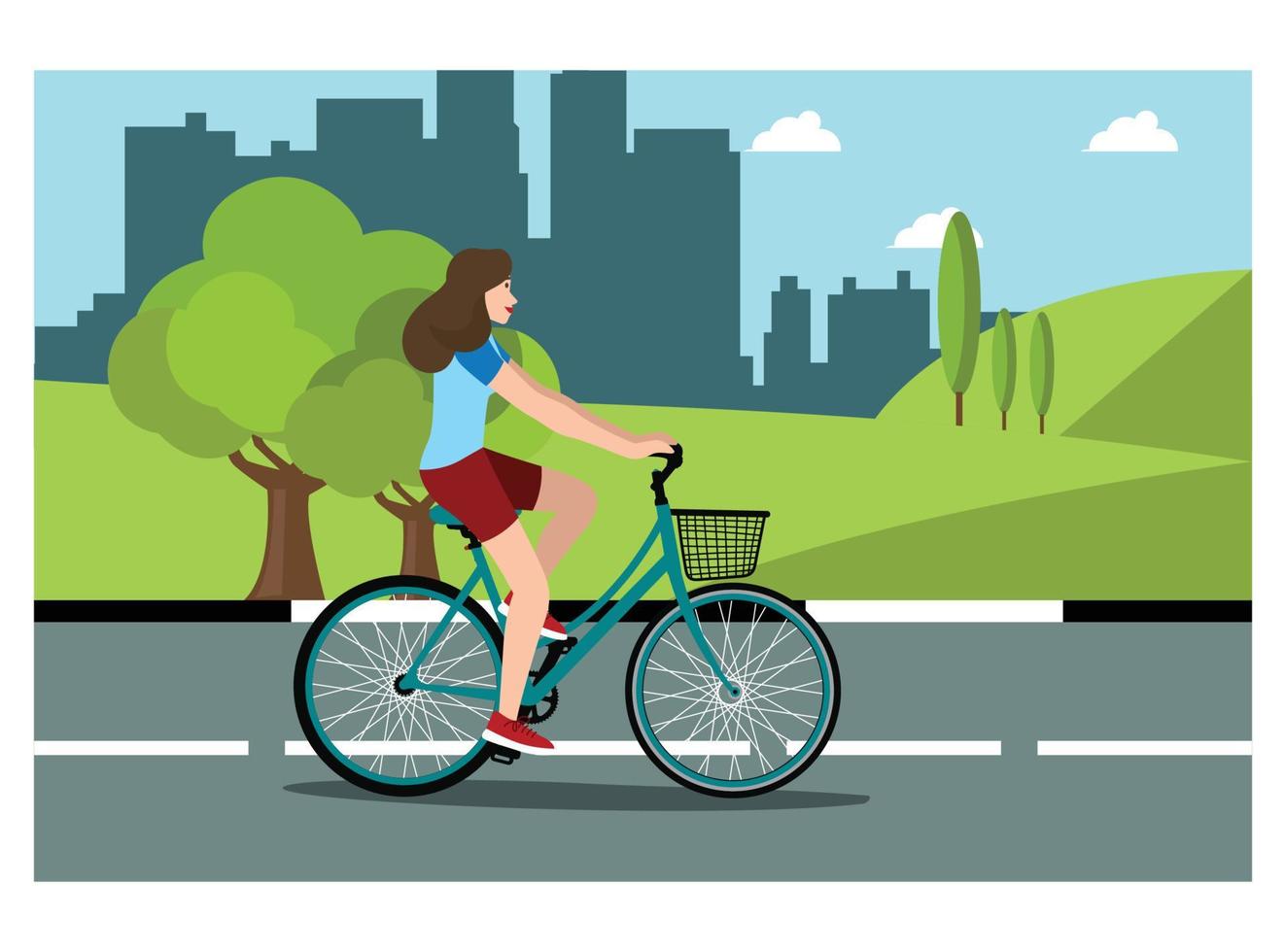 illustration of cycling in park with family, roadside in sunny day. Suitable for Diagrams, Infographics, And Other Graphic assets vector