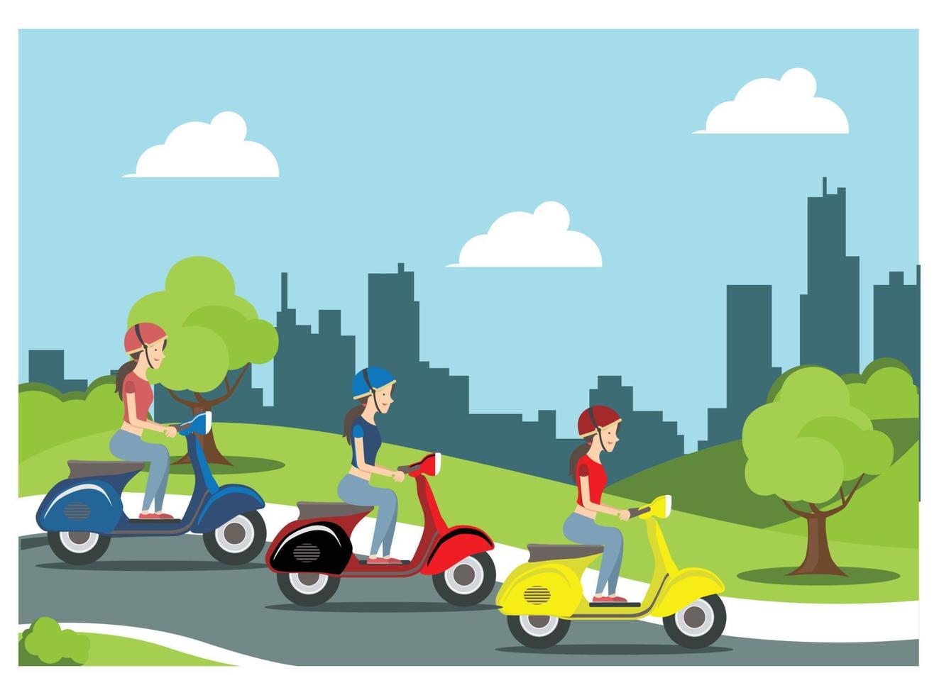 illustration of cycling in park with family, roadside in sunny day. Suitable for Diagrams, Infographics, And Other Graphic assets vector