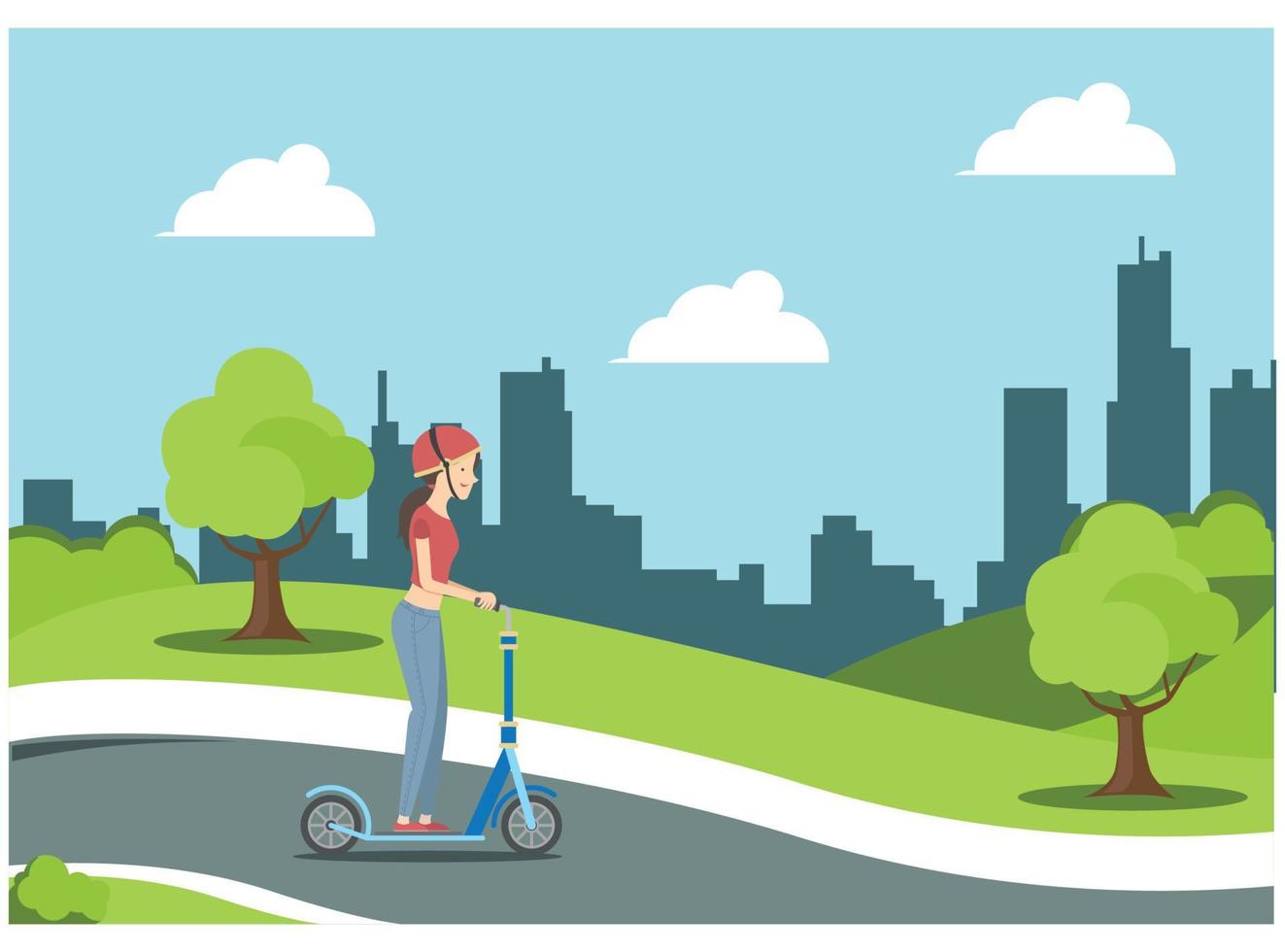 ilustración de andar en bicicleta en el parque con la familia, en la carretera en un día soleado. adecuado para diagramas, infografías y otros recursos gráficos vector