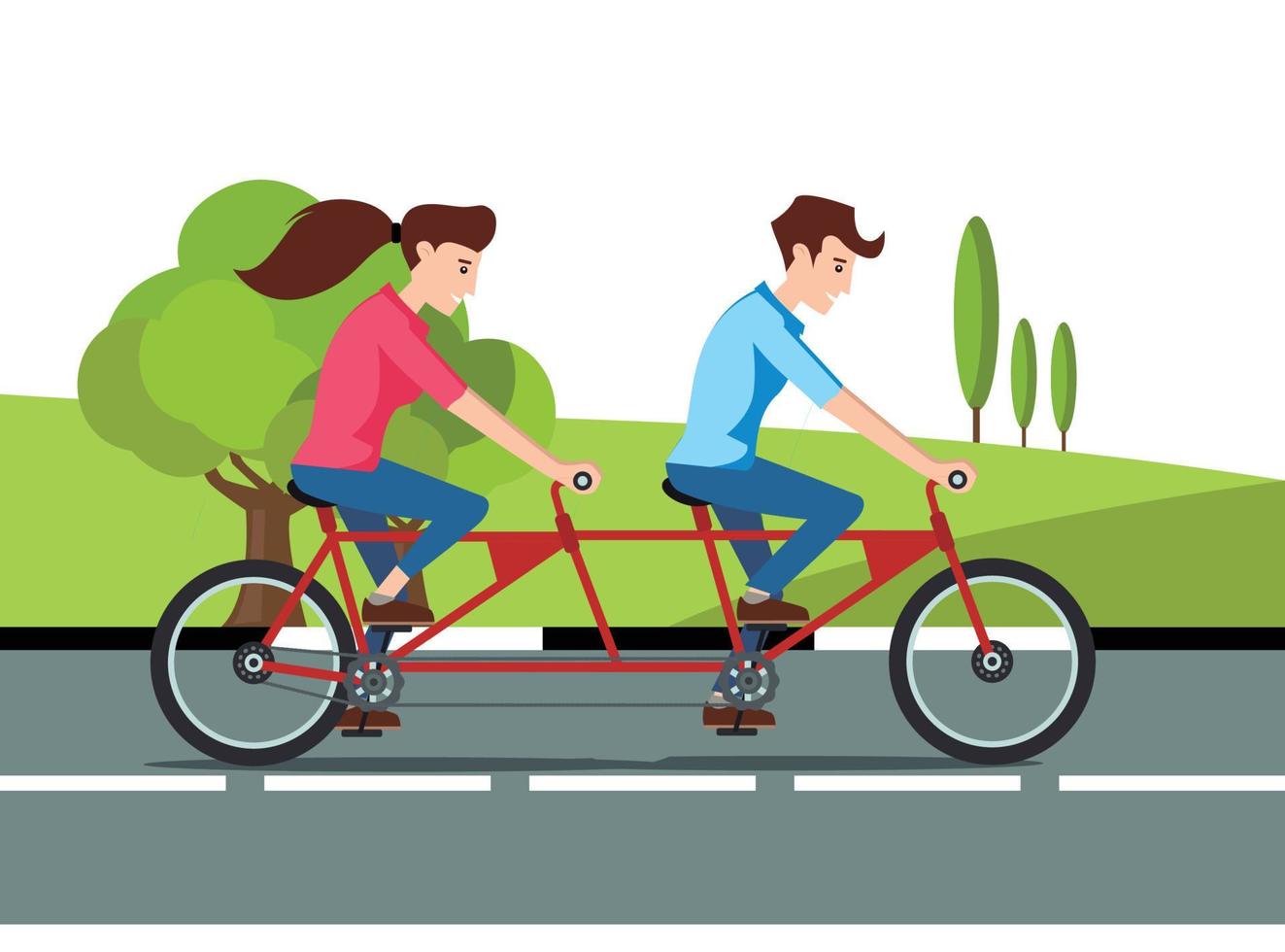 ilustración de andar en bicicleta en el parque con la familia, en la carretera en un día soleado. adecuado para diagramas, infografías y otros recursos gráficos vector