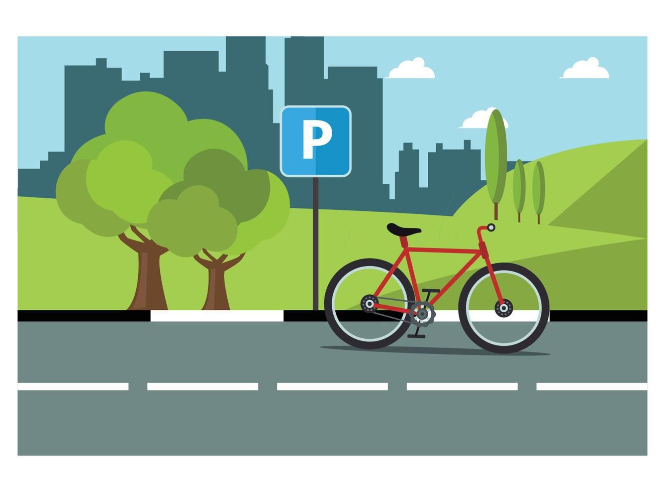 illustration of cycling in park with family, roadside in sunny day. Suitable for Diagrams, Infographics, And Other Graphic assets vector