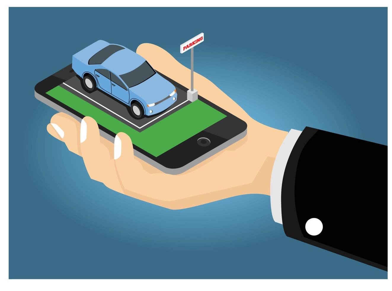 Isometric Rent a car online. buying a car with online phone app.  Illustration Suitable for Diagrams, Infographics, And Other Graphic assets vector