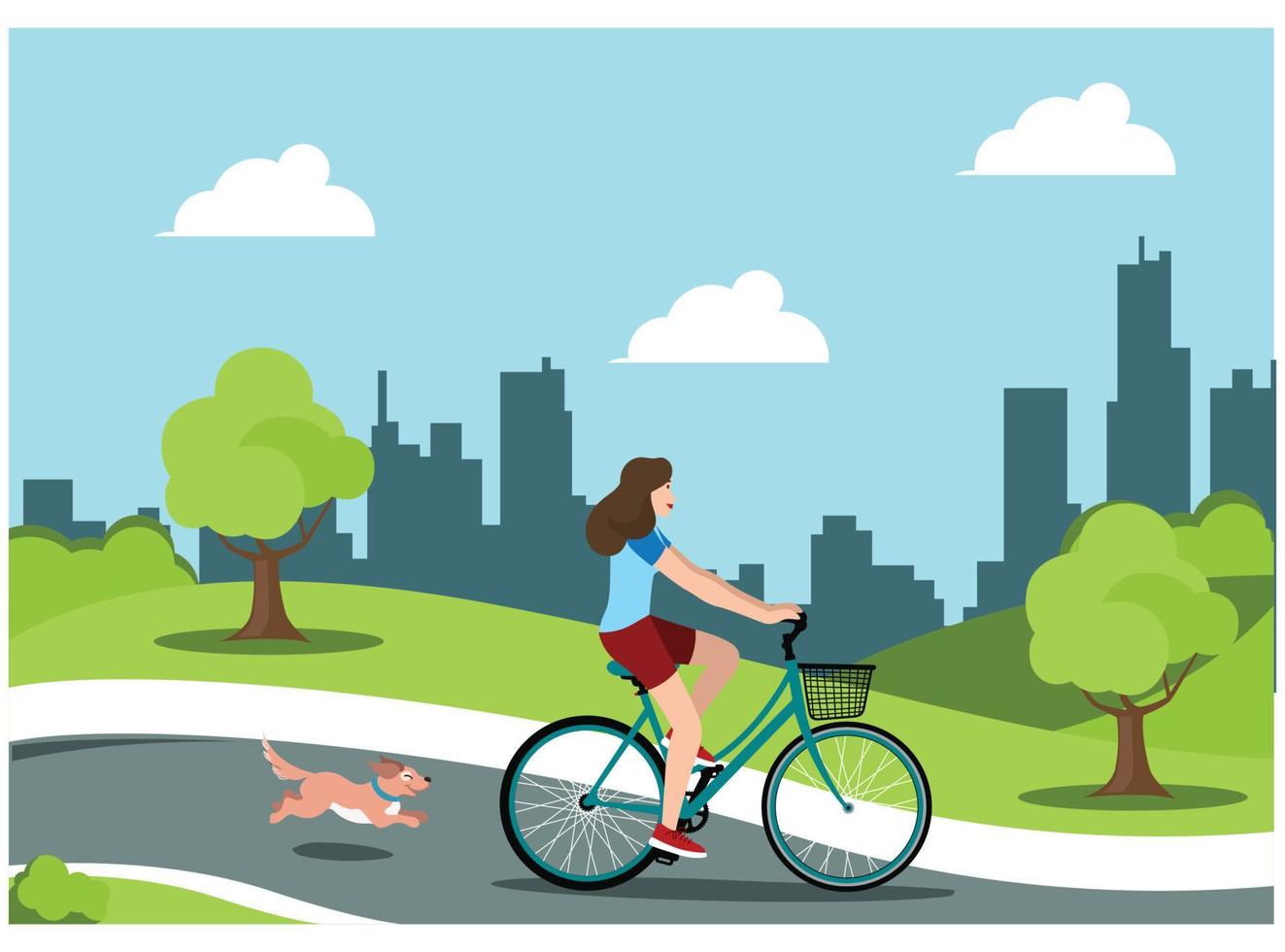 ilustración de andar en bicicleta en el parque con la familia, en la carretera en un día soleado. adecuado para diagramas, infografías y otros recursos gráficos vector