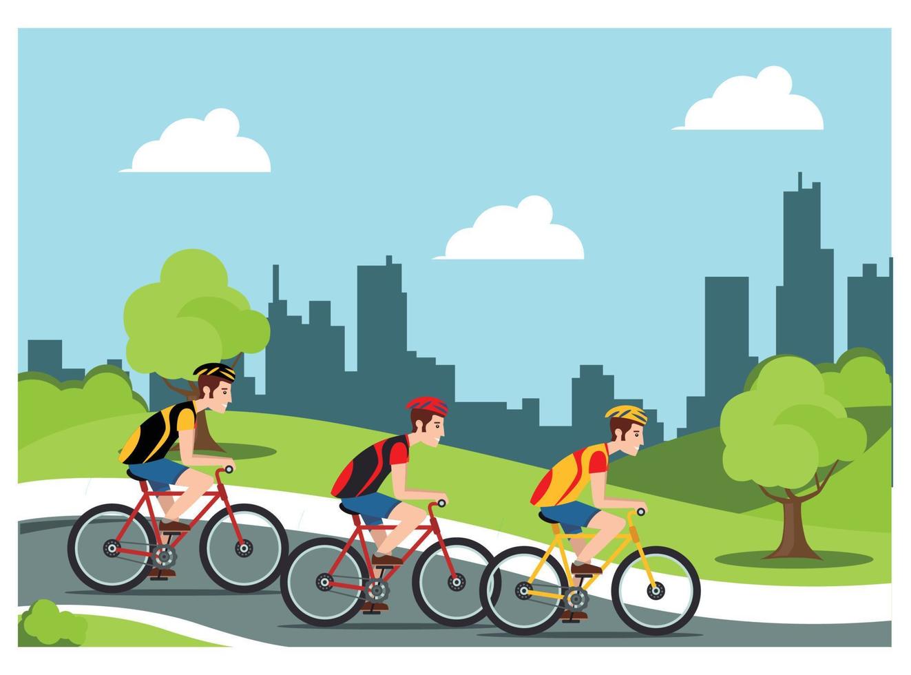 illustration of cycling in park with family, roadside in sunny day. Suitable for Diagrams, Infographics, And Other Graphic assets vector