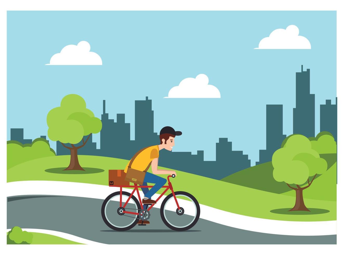 illustration of cycling in park with family, roadside in sunny day. Suitable for Diagrams, Infographics, And Other Graphic assets vector