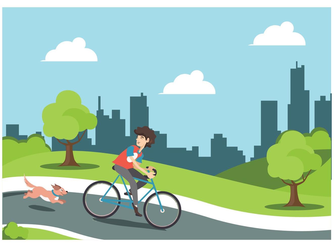 illustration of cycling in park with family, roadside in sunny day. Suitable for Diagrams, Infographics, And Other Graphic assets vector