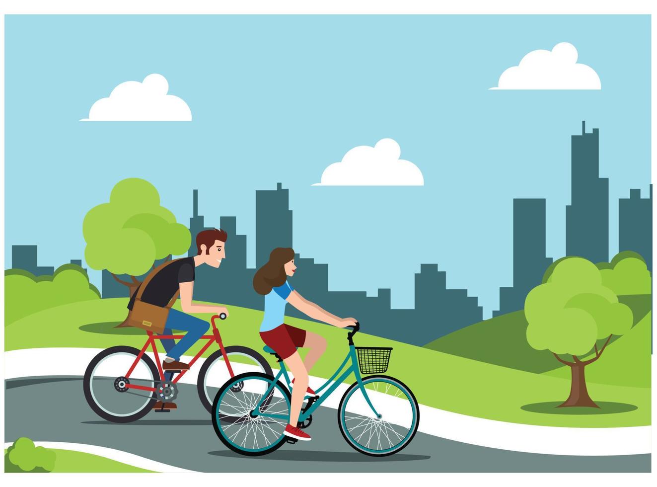 illustration of cycling in park with family, roadside in sunny day. Suitable for Diagrams, Infographics, And Other Graphic assets vector