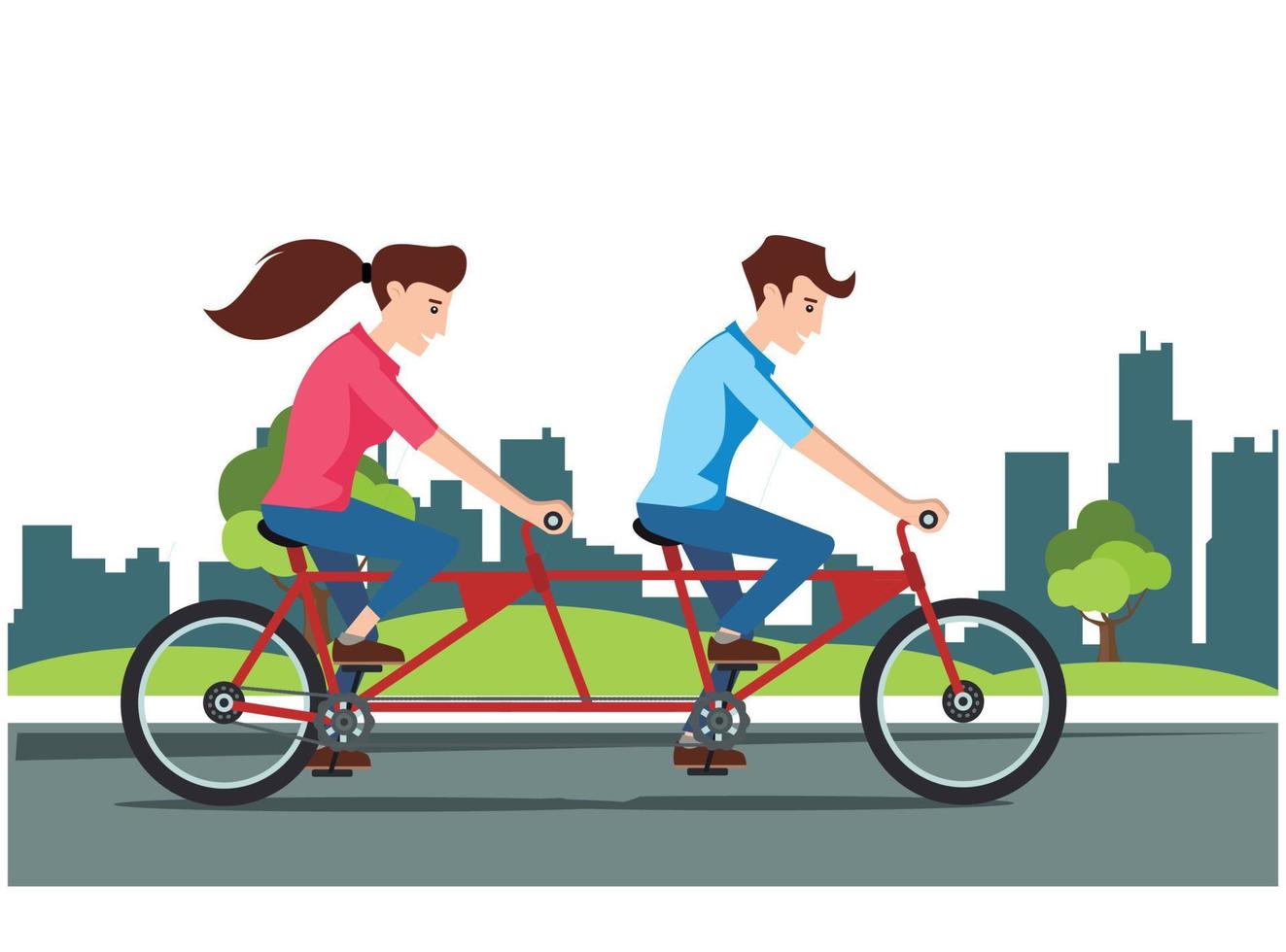 ilustración de andar en bicicleta en el parque con la familia, en la carretera en un día soleado. adecuado para diagramas, infografías y otros recursos gráficos vector