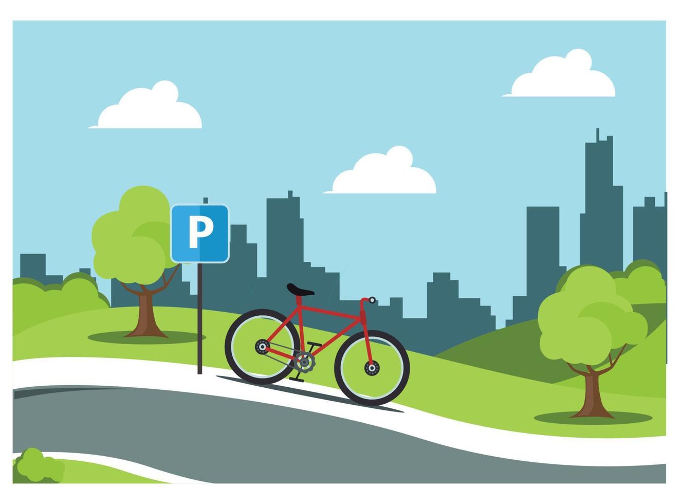 illustration of cycling in park with family, roadside in sunny day. Suitable for Diagrams, Infographics, And Other Graphic assets vector