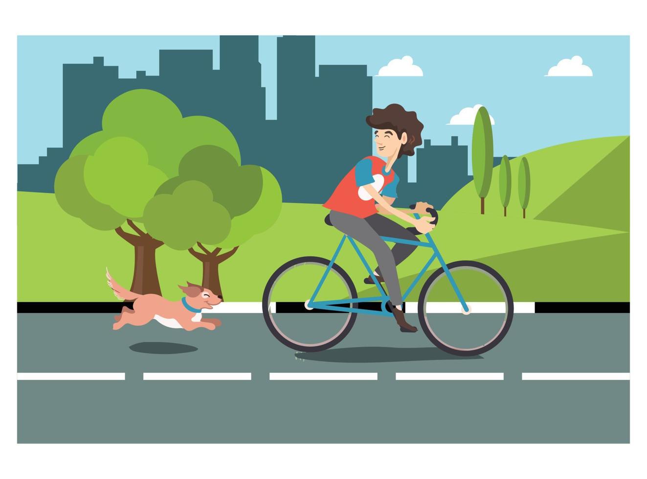 illustration of cycling in park with family, roadside in sunny day. Suitable for Diagrams, Infographics, And Other Graphic assets vector
