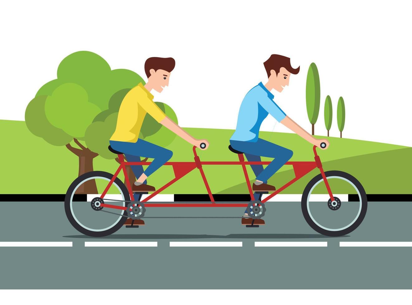 ilustración de andar en bicicleta en el parque con la familia, en la carretera en un día soleado. adecuado para diagramas, infografías y otros recursos gráficos vector