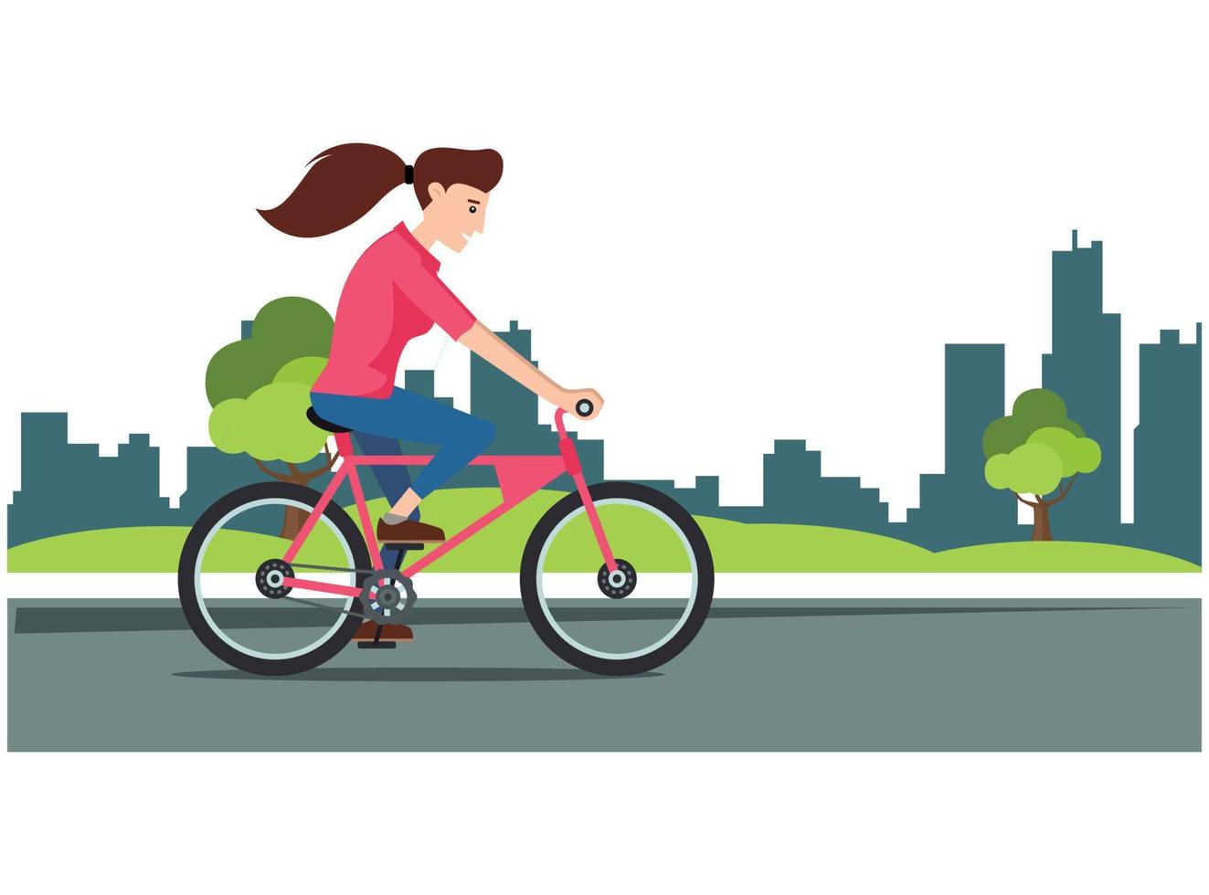 ilustración de andar en bicicleta en el parque con la familia, en la carretera en un día soleado. adecuado para diagramas, infografías y otros recursos gráficos vector