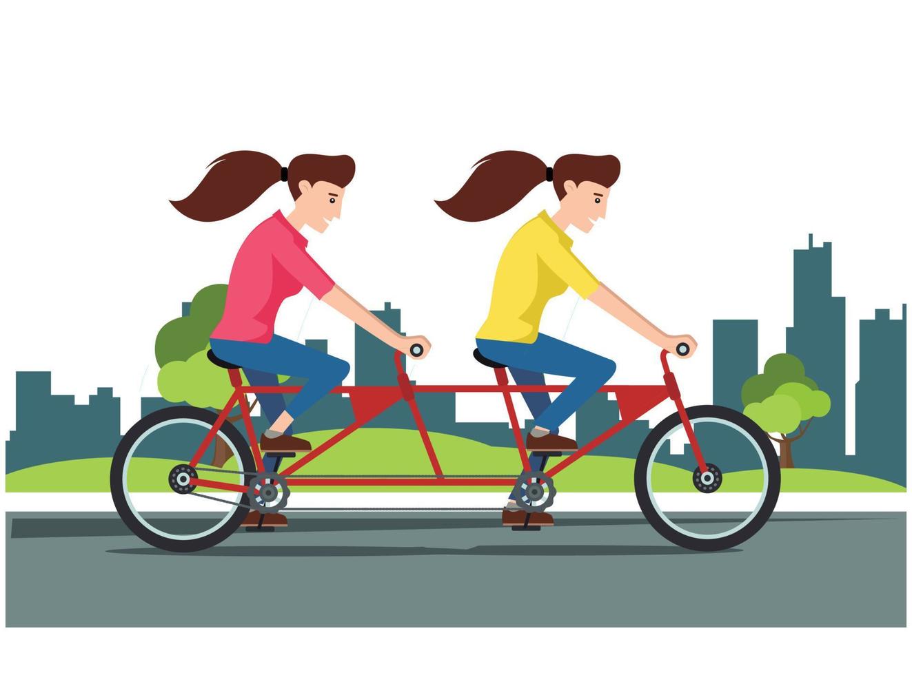 illustration of cycling in park with family, roadside in sunny day. Suitable for Diagrams, Infographics, And Other Graphic assets vector
