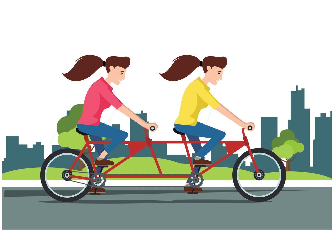 ilustración de andar en bicicleta en el parque con la familia, en la carretera en un día soleado. adecuado para diagramas, infografías y otros recursos gráficos vector