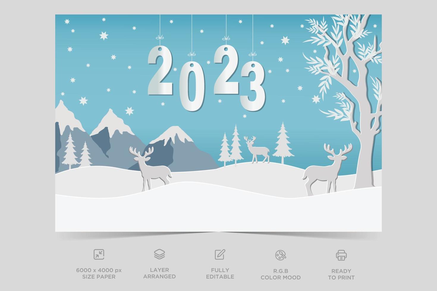 Merry Christmas and happy new year template. Hand drawn flat illustration winter landscape design. vector