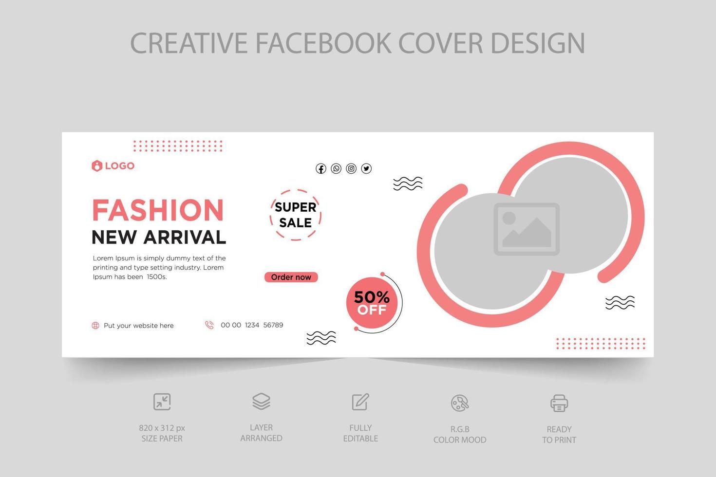 Fashion sale modern dynamic Facebook cover vector