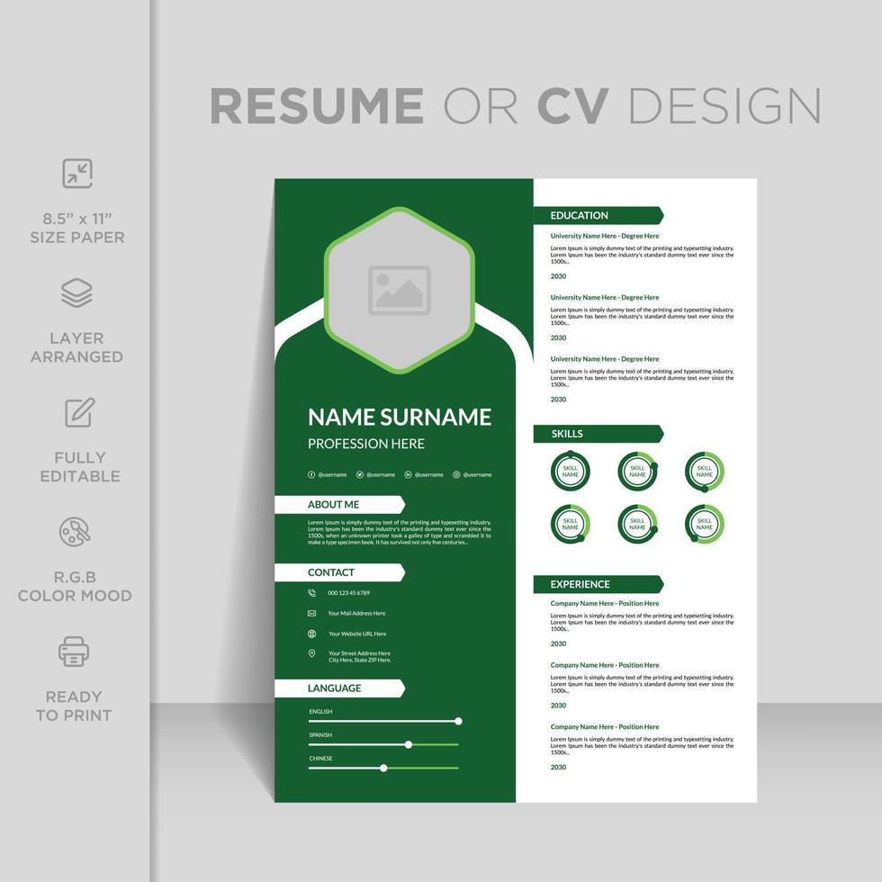 Attractive online curriculum template. Professional modern and minimal resume or cv design template. vector