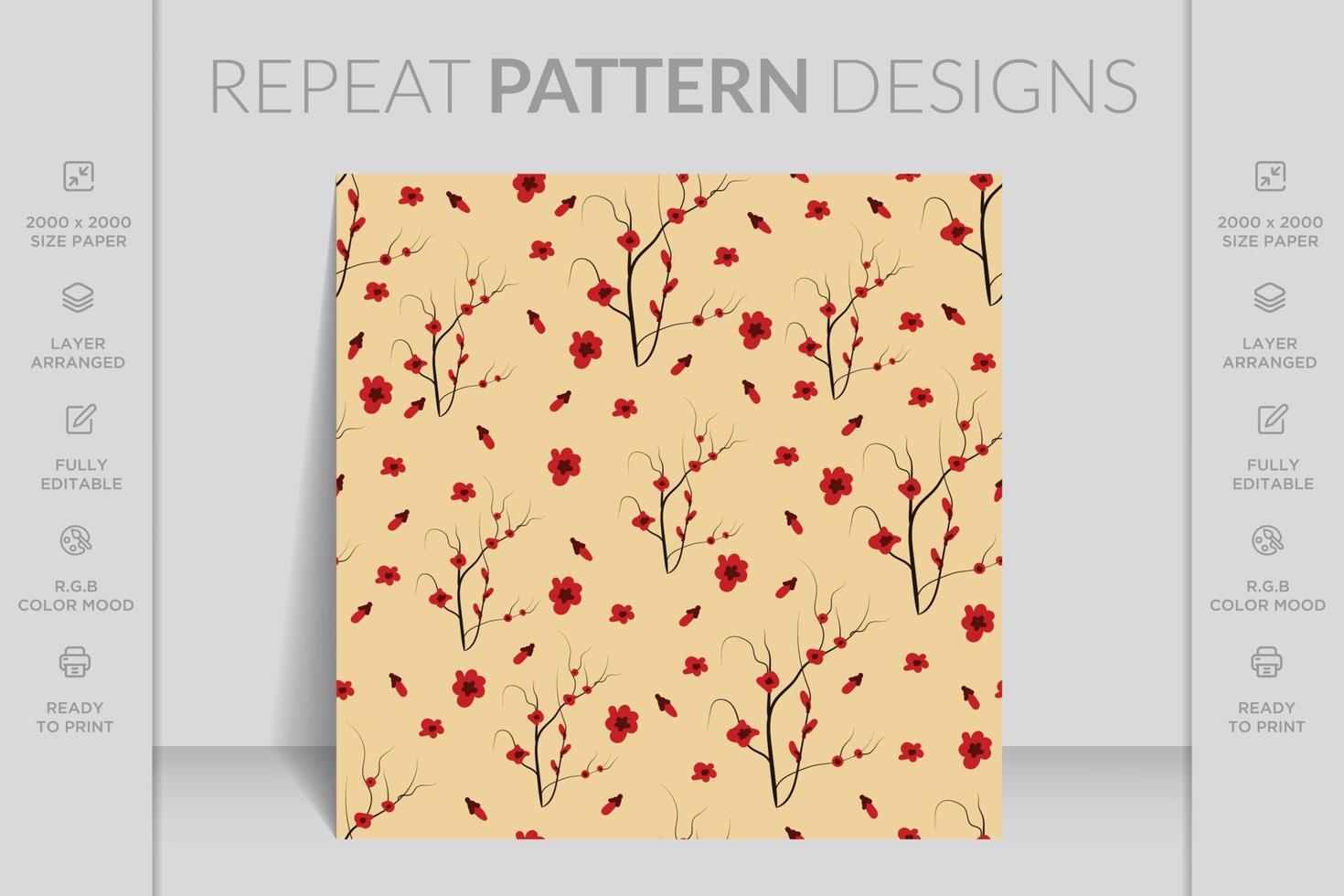 Elegant floral seamless pattern background with tree branches and red color flower vector