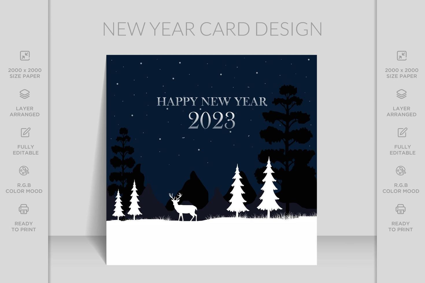 Hand drawn flat illustration winter landscape design. Merry Christmas and happy new year template. vector